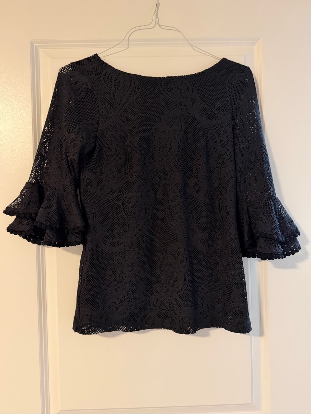 Lily Pulitzer Black Lace Ruffle 3/4 Sleeve Women's Top